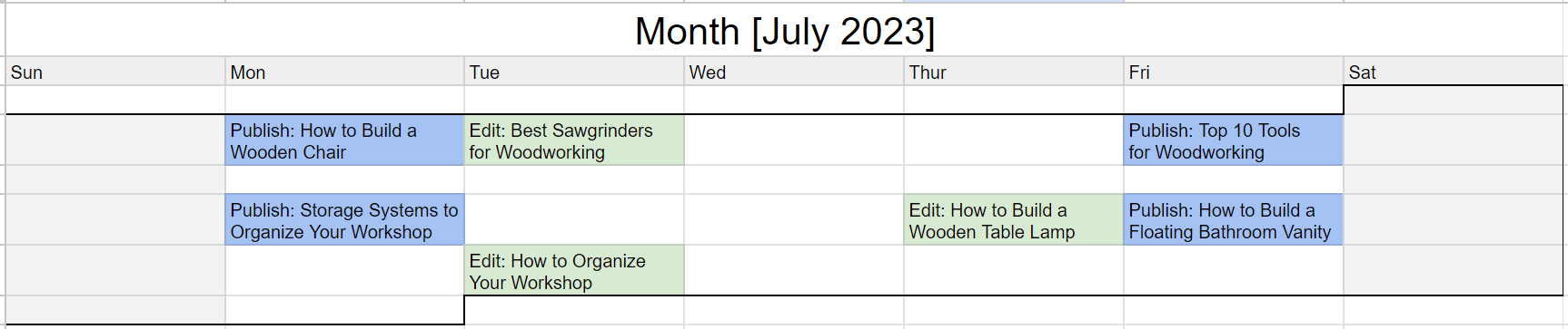 content schedule